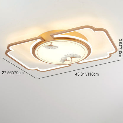 Traditioanl Chinese Iron Aluminum Acrylic Round Rectangular Square Ginkgo Leaf LED Semi-Flush Mount Ceiling Light For Living Room