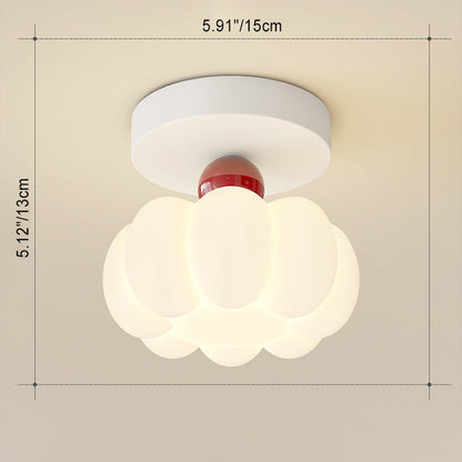 Modern Minimalist Pumpkin Shaped Disc Base Iron PE LED Semi-Flush Mount Lighting For Bedroom