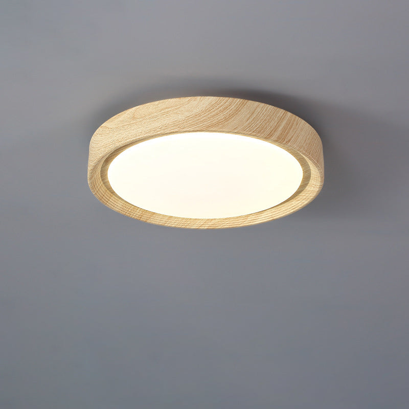 寝室用、現代的なシンプルさを追求した丸型木目調アクリル製LEDフラッシュマウントシーリングライト