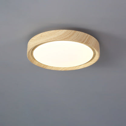 寝室用、現代的なシンプルさを追求した丸型木目調アクリル製LEDフラッシュマウントシーリングライト