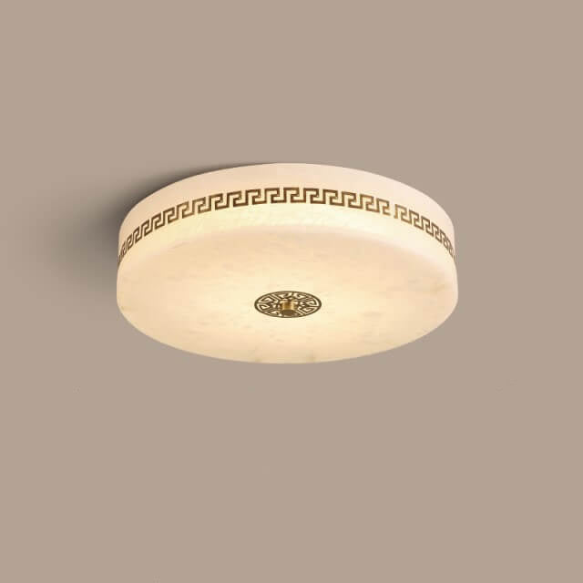 Modern Chinese Marble Round Copper Texture LED Flush Mount Ceiling Light