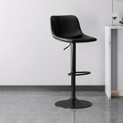 Contemporary Luxury Curved Faux Leather Height Adjustable Swivel Bar Stool Backrest Footrest For Dining Room