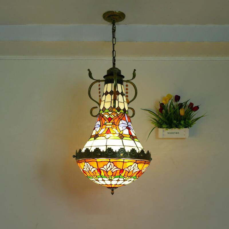 Traditional Vintage Half Round Table Teardrop Iron Glass 5/8 Light Pendant Light For Living Room