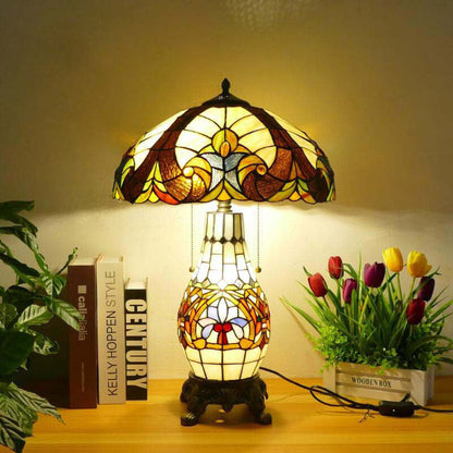 Traditional Tiffany Baroque Umbrella Resin Stained Glass 3-Light Table Lamp For Bedroom