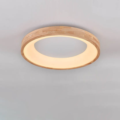 Nordic Minimalist Log Wood Round LED Flush Mount Ceiling Light