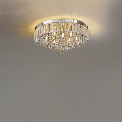 Modern Luxury Round Iron Crystal Beads 6/9-Light Flush Mount Ceiling Light For Living Room