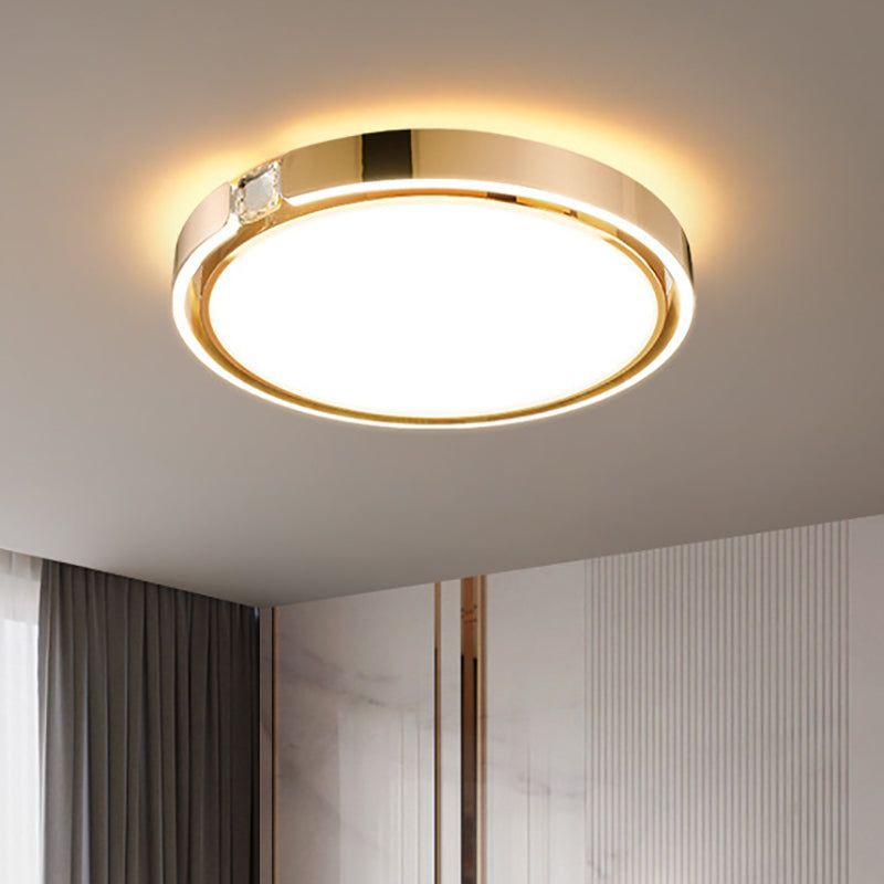 寝室用モダンで豪華な丸型電気メッキアルミアクリルLEDフラッシュマウントシーリングライト
