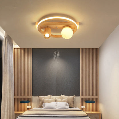 Nordic Simple Wooden Round LED Flush Mount Light
