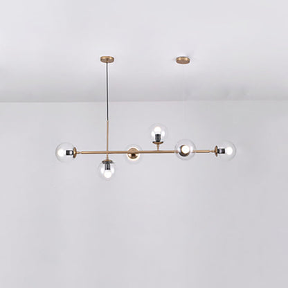 Modern Mid-Century Iron Long Strip Glass Ball 4/6-Light Chandelier Island Light For Dining Room