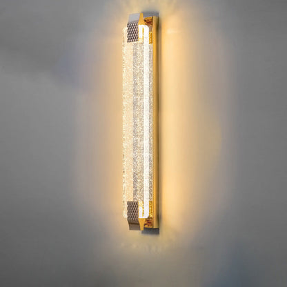 Contemporary Luxury Dazzling Rectangular Bubble Textured Crystal Shade Stainless Steel LED Wall Sconce Lamp For Living Room