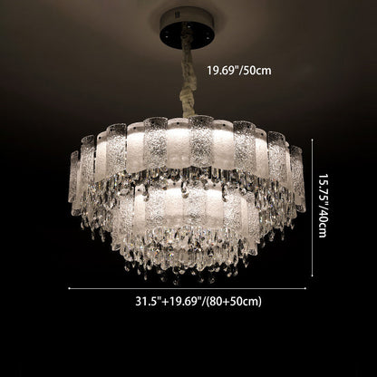 Traditional French Round Ripple Metal Crystal Glass LED Chandeliers For Living Room