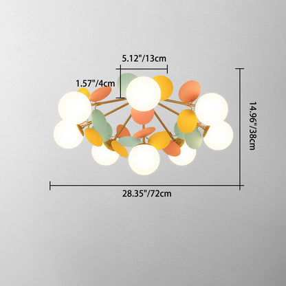 Contemporary Nordic Iron Acrylic Glass Flower Branch Round Ball 4/6/8 Light Semi-Flush Mount Ceiling Light For Living Room