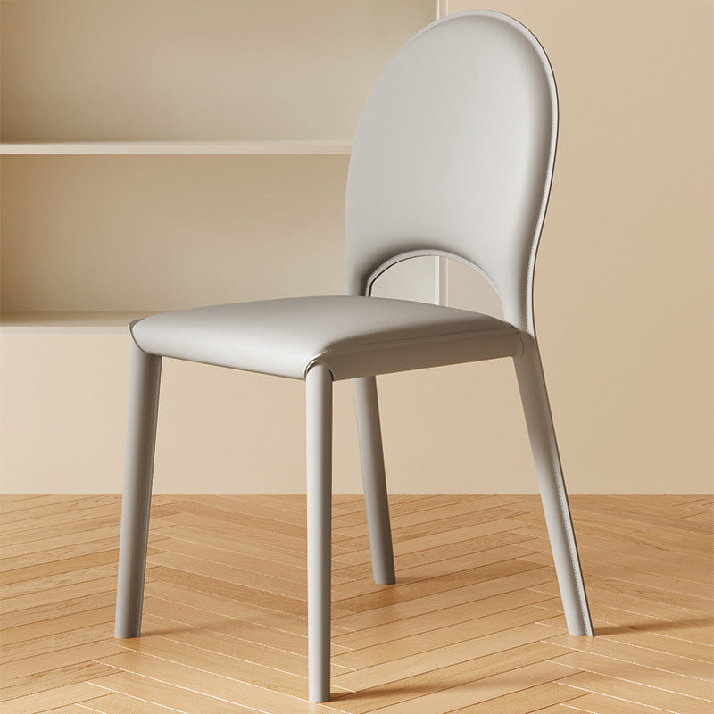 Modern Minimalist Square Oval Back Genuine Leather Carbon Steel Dining Chair For Dining Room