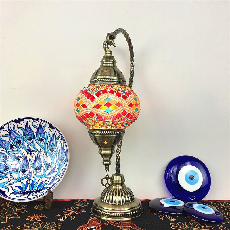 Moroccan Vintage Handmade Stained Glass Jar Swan 1-Light Table Lamp