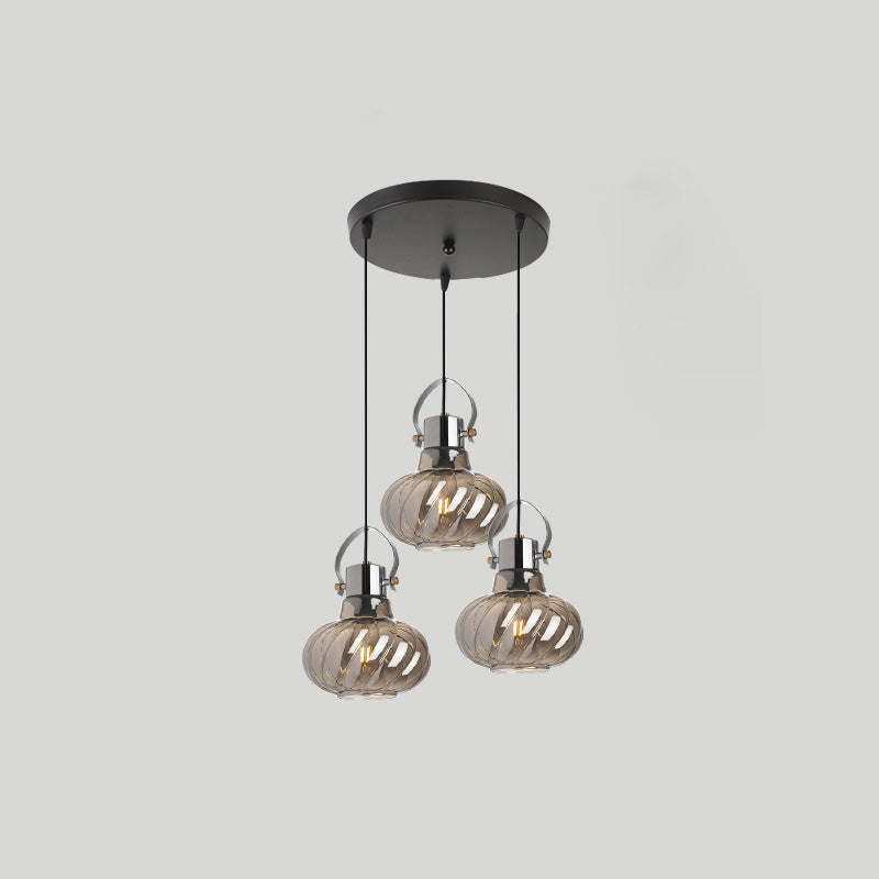 Modern Simplicity Iron Glass Pumpkin Shade 1/3-Light Island Light Chandelier For Dining Room