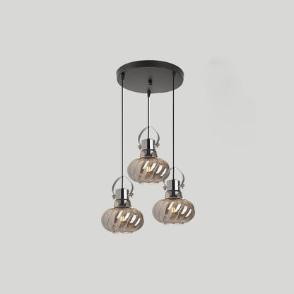 Modern Simplicity Iron Glass Pumpkin Shade 1/3-Light Island Light Chandelier For Dining Room