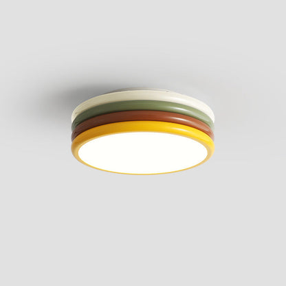現代的でクリエイティブな鉄製アクリル製ラウンドハンバーガーLEDフラッシュマウントシーリングライト寝室用