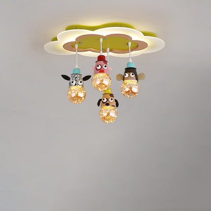 Modern Art Deco Cartoon Clouds Glass Iron LED Flush Mount Ceiling Light For Living Room