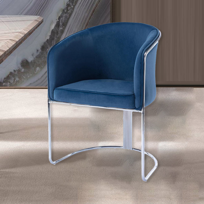 Modern Luxury Half Round Curved Velvet Metal Frame Dining Chair Backrest Armrest For Dining Room