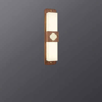 Traditional Chinese Brass Walnut Acrylic Rectangular Cloud LED Wall Sconce Lamp For Bedside
