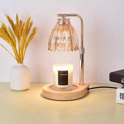 Modern Art Deco Flower Shaped Glass Iron Wood 1-Light Melting Wax Table Lamp For Bedroom