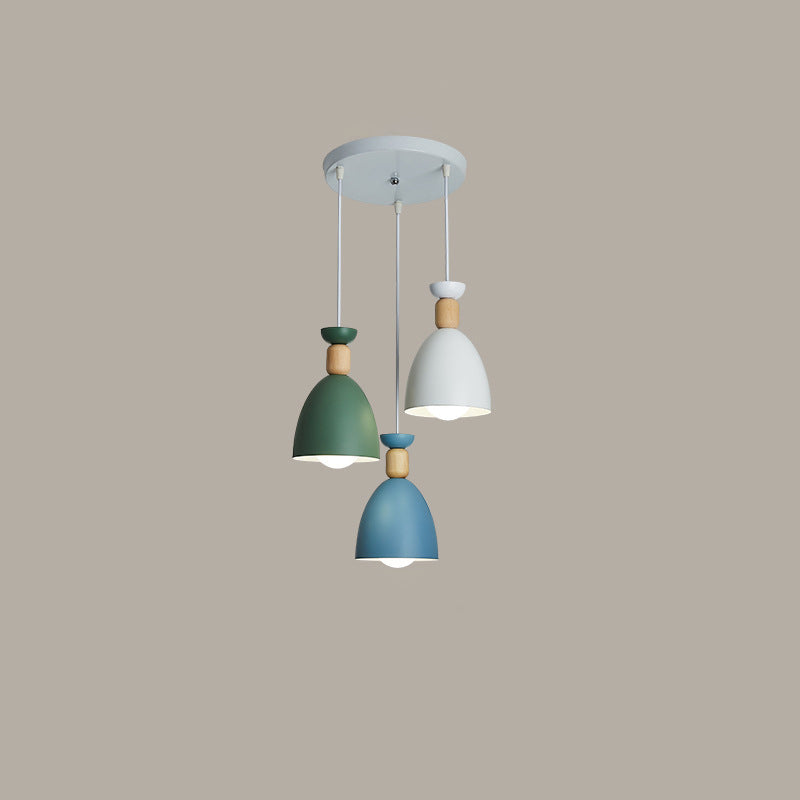 Modern Minimalist Round Cone Iron Wood 1/3 Light Island Light Chandelier For Dining Room