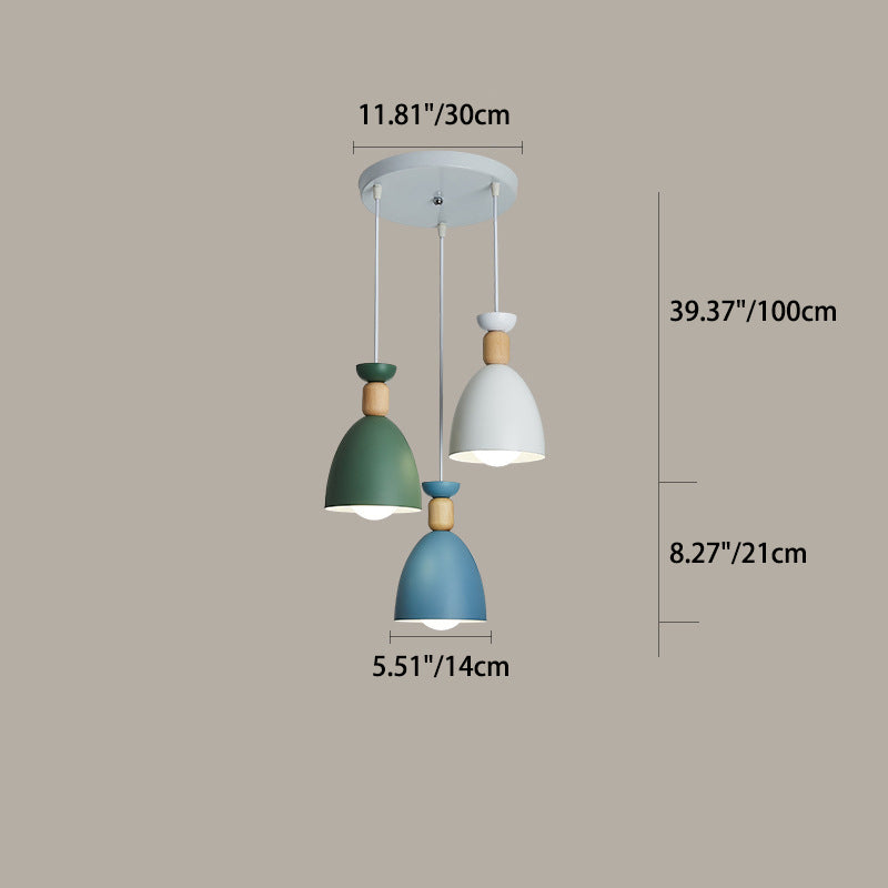 Modern Minimalist Round Cone Iron Wood 1/3 Light Island Light Chandelier For Dining Room