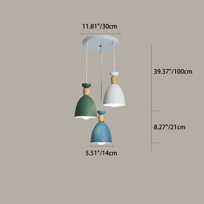 Modern Minimalist Round Cone Iron Wood 1/3 Light Island Light Chandelier For Dining Room