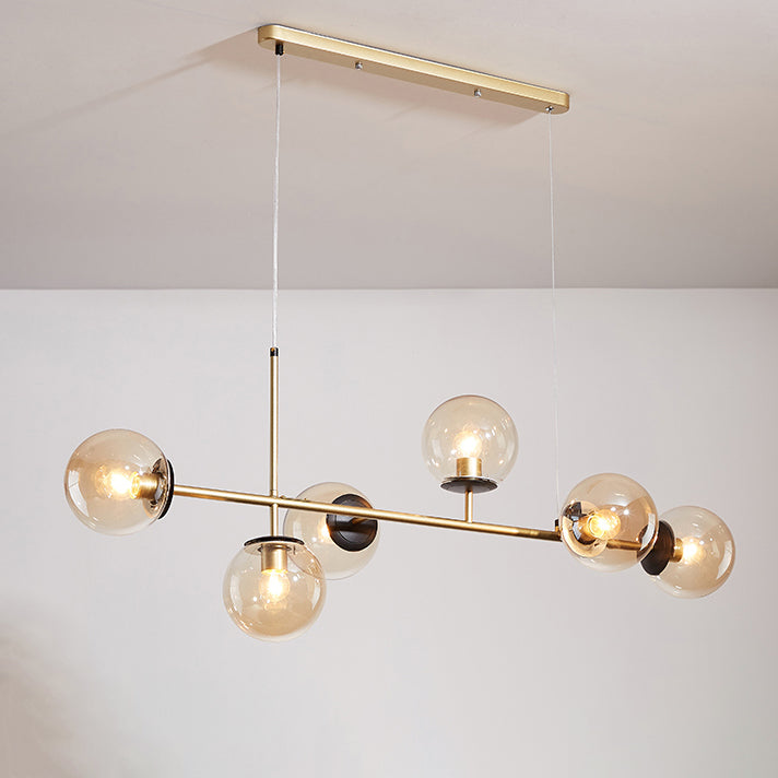 Contemporary Nordic Iron Glass Strip Ball 6-Light Island Light Chandeliers For Dining Room