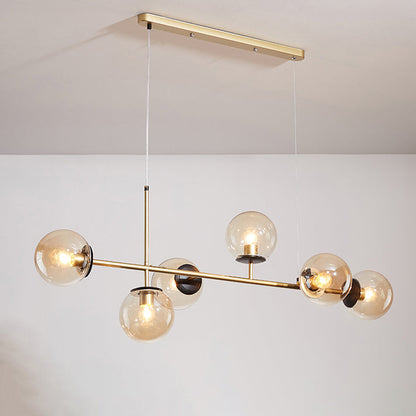 Contemporary Nordic Iron Glass Strip Ball 6-Light Island Light Chandeliers For Dining Room