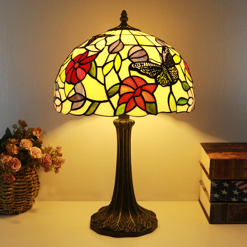 Traditional Tiffany Stained Glass Dome Hardware Base 1-Light Table Lamp For Home Office