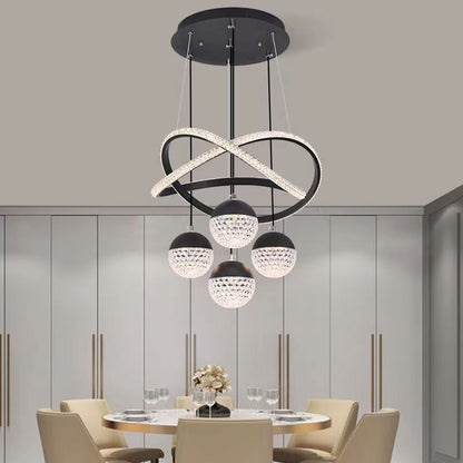 ثريا LED كروية من الأكريليك بتصميم شرائط ألومنيوم دوارة فاخرة حديثة لغرفة المعيشة 