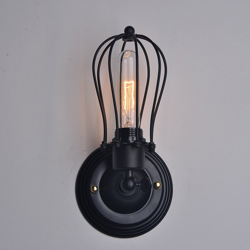 Traditional Vintage Cage Iron 1-Light Wall Sconce Lamp For Living Room