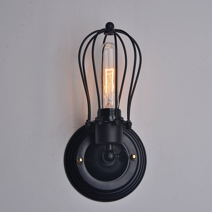 Traditional Vintage Cage Iron 1-Light Wall Sconce Lamp For Living Room