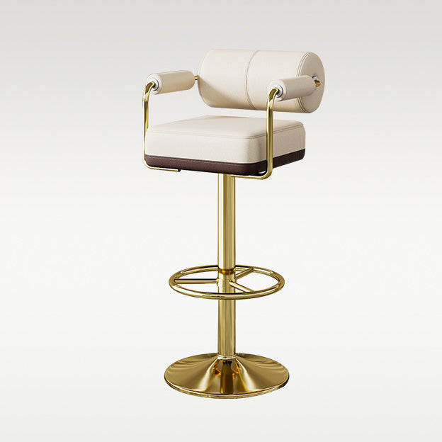 Modern Luxury Square Cylindrical Artificial Leather Metal Bar Stool Backrest Armrest For Dining Room