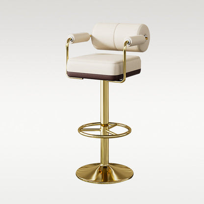 Modern Luxury Square Cylindrical Artificial Leather Metal Bar Stool Backrest Armrest For Dining Room