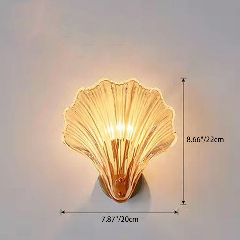 Contemporary Luxury Shell Glass Brass Finish Frame 1-Light Wall Sconce Lamp For Bedroom