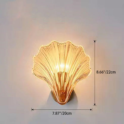 Contemporary Luxury Shell Glass Brass Finish Frame 1-Light Wall Sconce Lamp For Bedroom