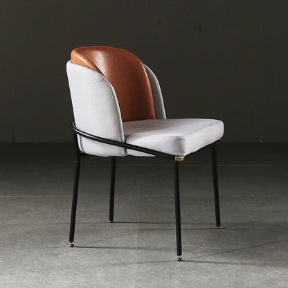 Traditional Vintage Square Faux Leather Metal Dining Chair Four Legs Backrest For Dining Room