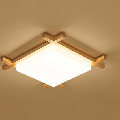 مصباح سقف LED بتصميم مربع من الخشب الصلب بتصميم ياباني حديث، مثبت على الحائط 