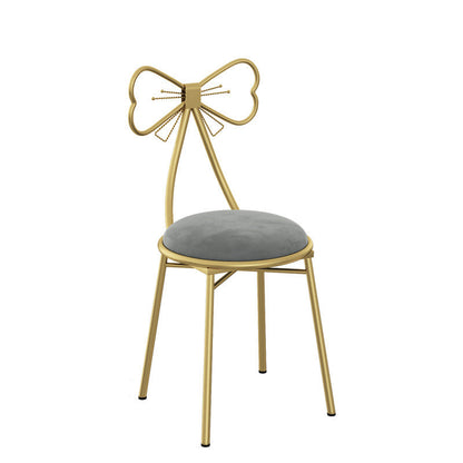 Contemporary Creative Bow Round Upholstered Velvet PU Leather Metal Vanity Stool Backrest For Bedroom
