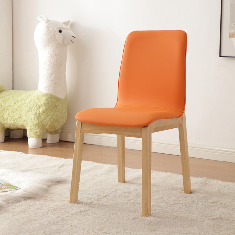 Contemporary Nordic Square Faux Leather Wood Frame Dining Chair Backrest For Dining Room