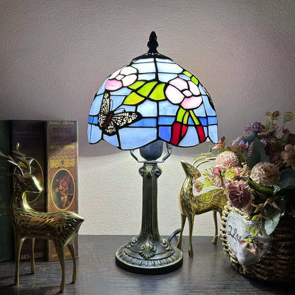 Traditional Tiffany Alloy Glass Dome Flower 1-Light Table Lamp For Bedside