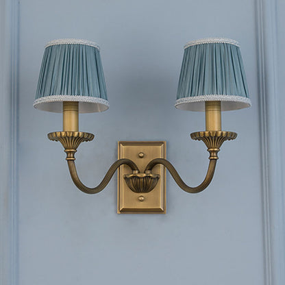Modern Minimalist Cylinder Candelabra Curved Rod Fabric Copper 1/2 Light Wall Sconce Lamp For Living Room
