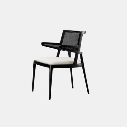 Traditional Chinese Square Wood Weaving Microfiber Leather Dining Chair Four Legs Backrest Armrest For Dining Room