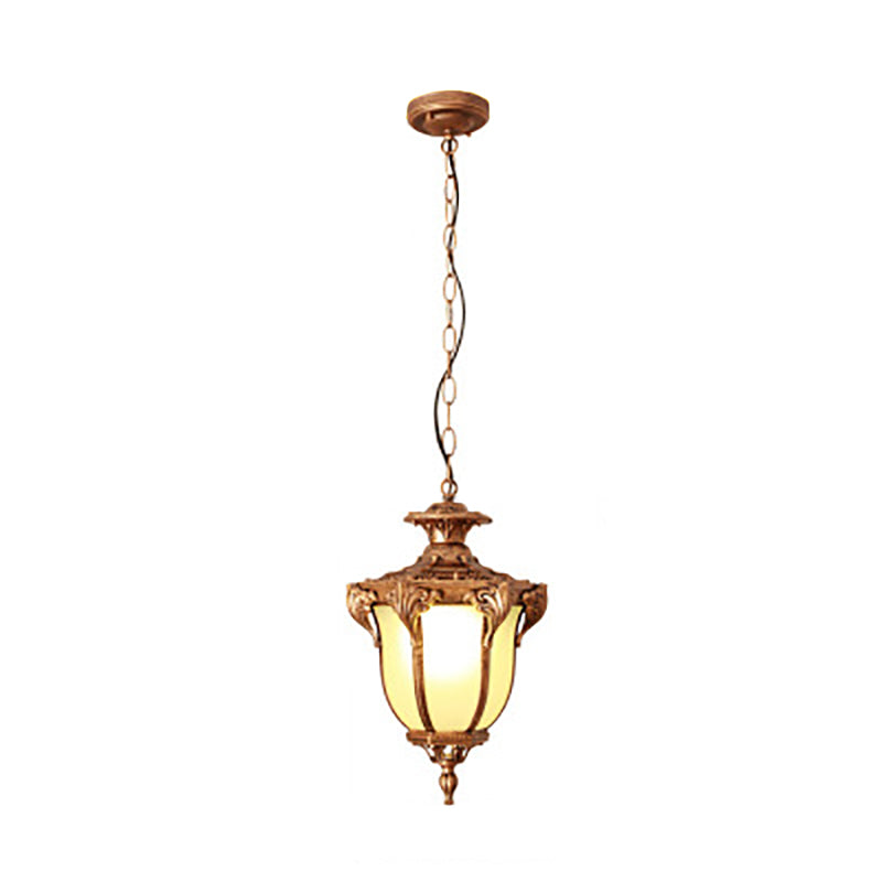 Traditional European Waterproof Aluminum Frame Glass Shade 1-Light Pendant Light For Garden