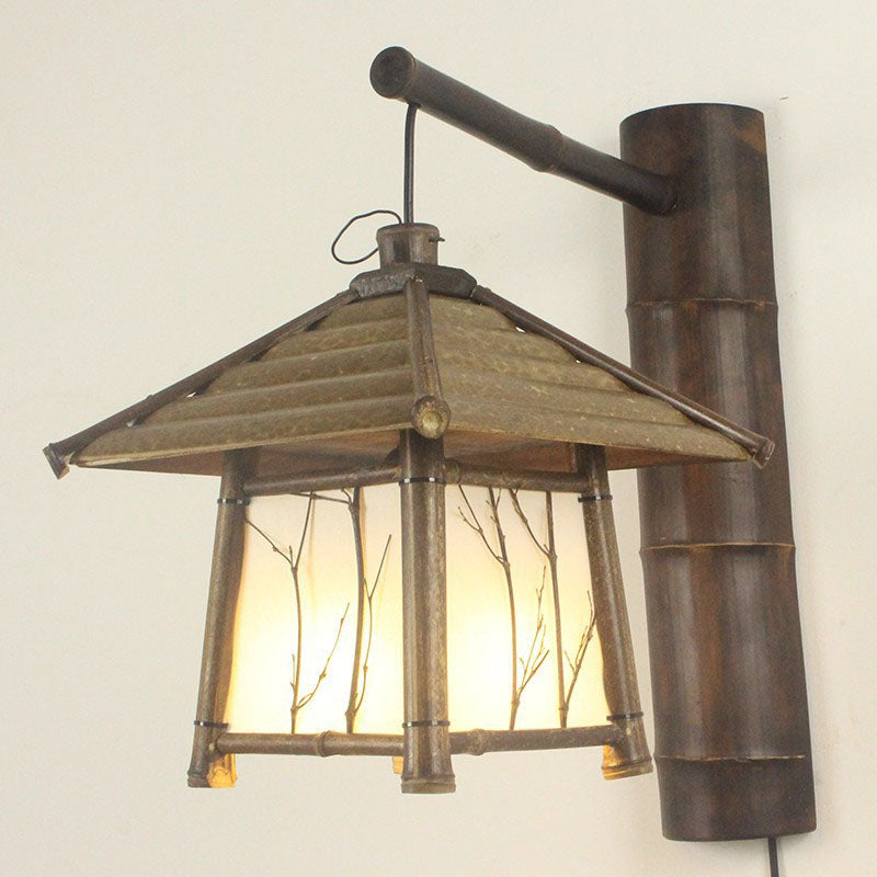 Traditional Rustic Cottage Bamboo 1-Light Wall Sconce Lamp For Outdoor Patio