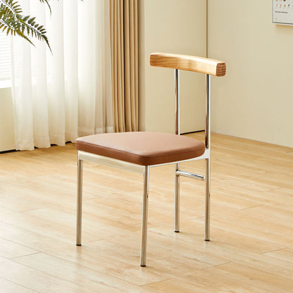 Contemporary Nordic Half Round Microfiber Leather Metal Wood Curved Backrest Dining Chair For Dining Room