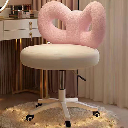 Modern Art Deco Butterfly Knot Round Lambswool Faux Leather Metal Vanity Stool Backrest Armless For Bedroom