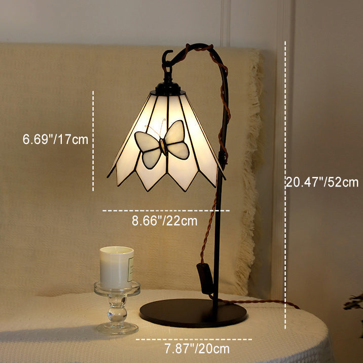 Traditional Vintage Butterfly Prismatic Metal Glass 1-Light Table Lamp For Bedroom